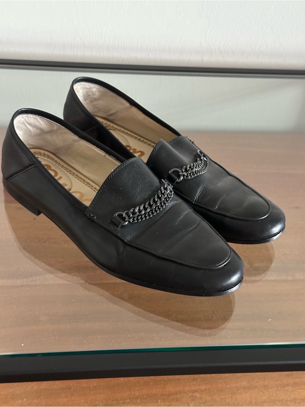 Sam Edelman Lorenzo Loafers Black Chain-Accent Leather Loafers